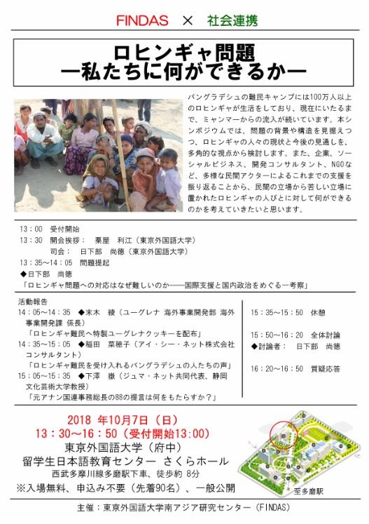 10/7 2018年度FINDAS×社会連携シンポジウム  ロヒンギャ問題ー私たちに何ができるのかのイメージ