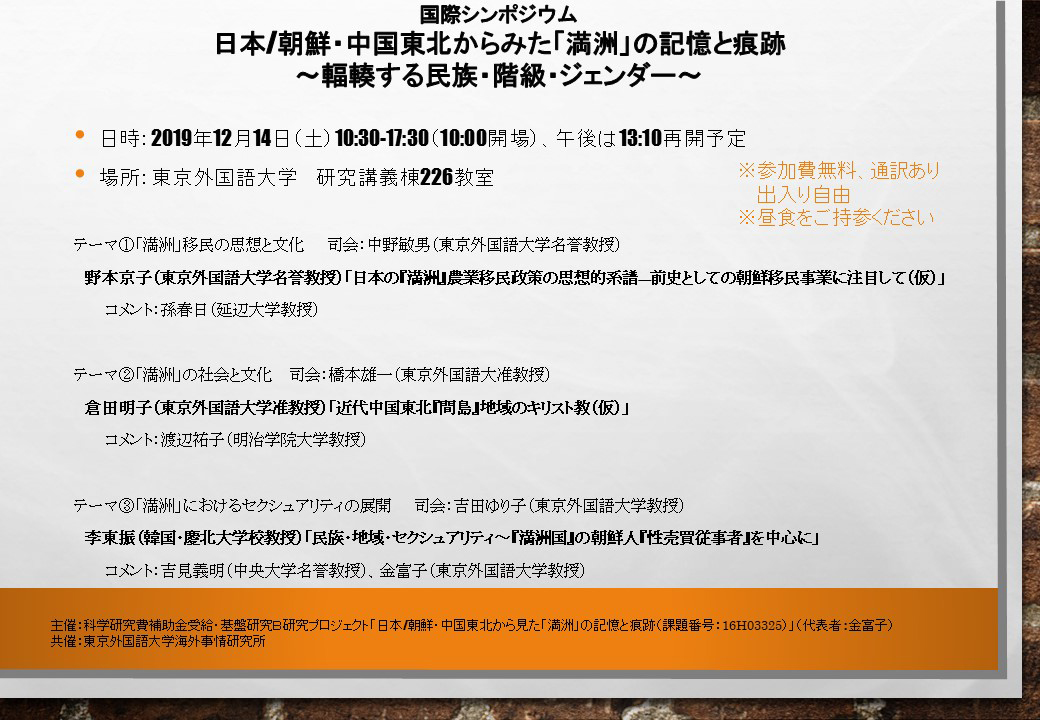 国際シンポジウム 日本/朝鮮・中国東北からみた「満州」の記憶と痕跡