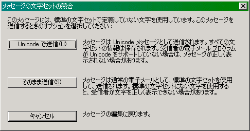 メッセージの文字セットの競合