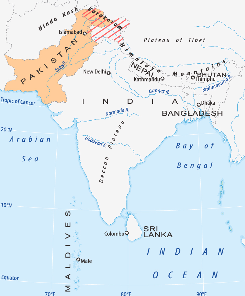 パキスタン周辺の地図