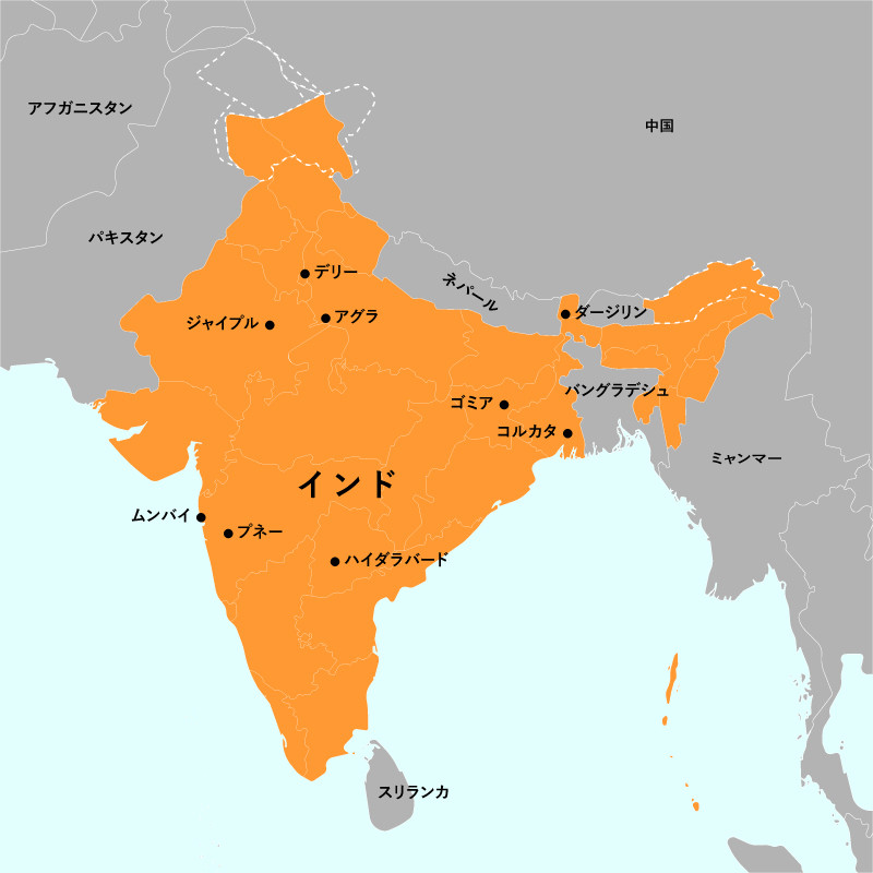 インド及び周辺の地図