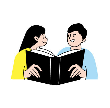 二人で本を読んでいる挿絵